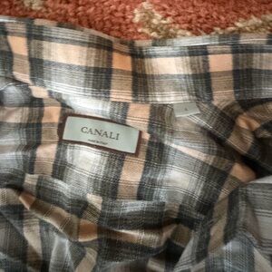 Canali Checkered Shirt in Gray and Pink